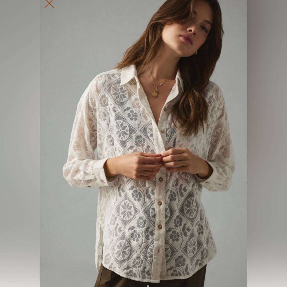 Anthropologie Pilcro lace button up shirt